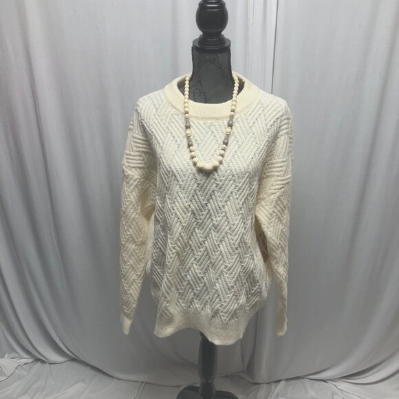 Epretty Cream Textured Knit Pullover Sweater Womens Size Small Long Sleeve NEW - Picture 2 of 9